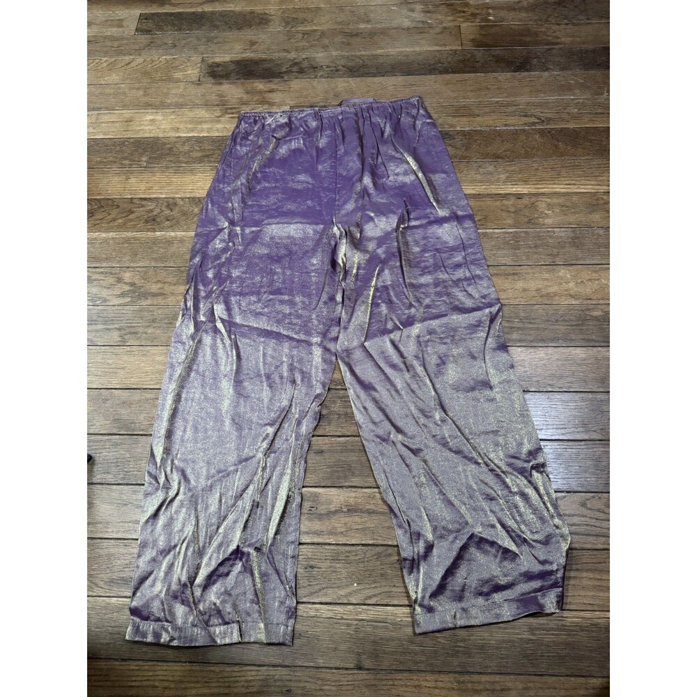 Vintage Amelia's Pajama Set Purple Gold Metallic Satin Floral Brocade Cami M/L - Picture 4 of 11